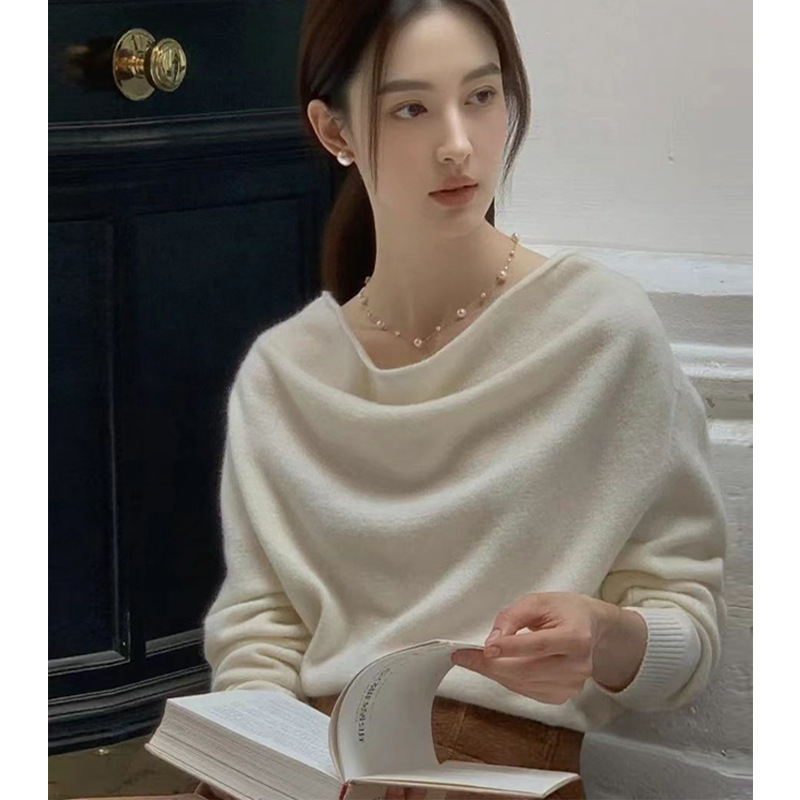 港米服饰/法式荡领小众100羊毛女氛围感打底衫毛衣百搭宽松显瘦|undefined