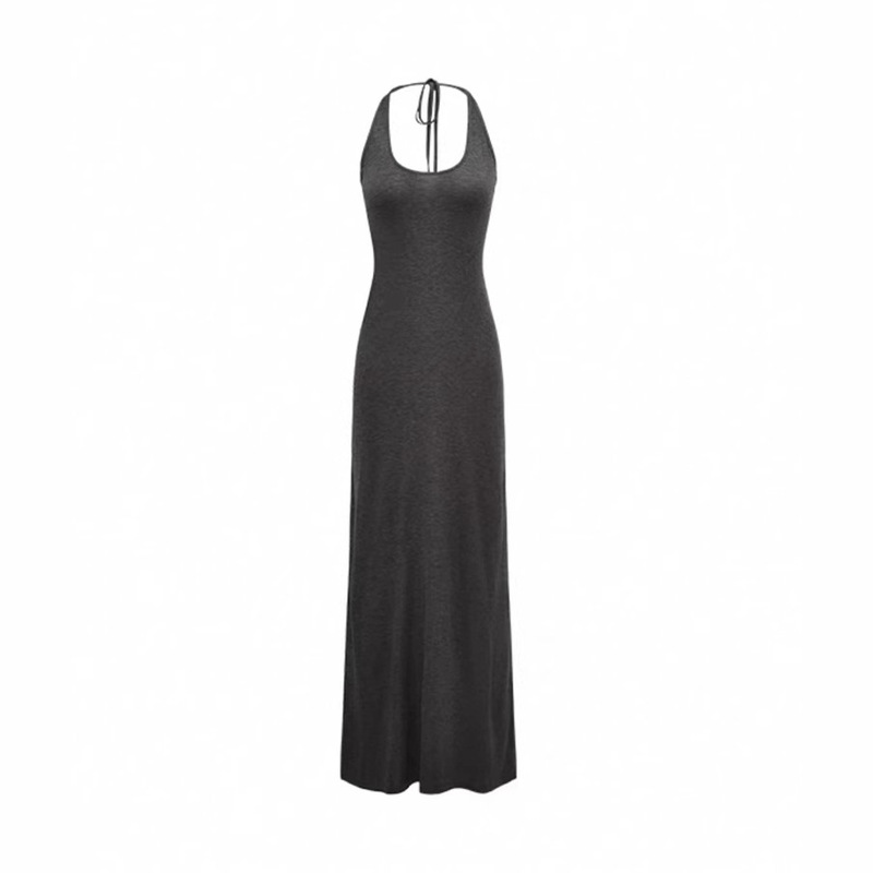 "Walking" slim fit neck knitted dress sleeveless dress brown/dark gray "Walking" slim fit neck knitted dress sleeveless dress brown/dark gray