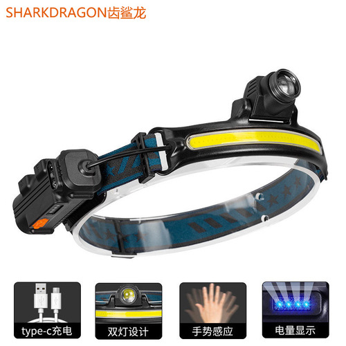 Cross-border new XPG+COB flood sensor headlight Type-C rechargeable outdoor zoom fishing work LED headlight