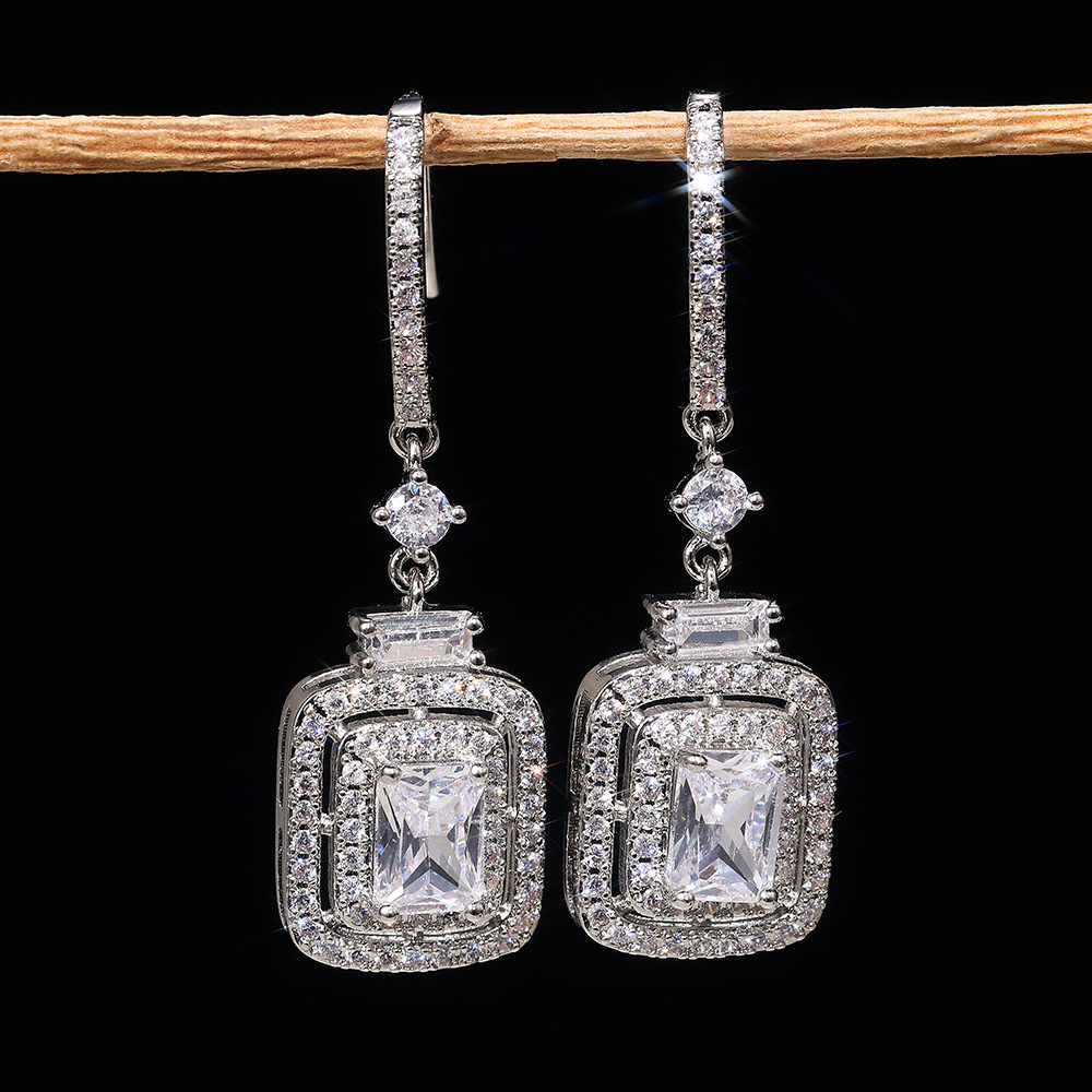 Business, Wedding Occasion Copper Material Fashion Geometric Copper Artificial Gemstones Drop Earrings