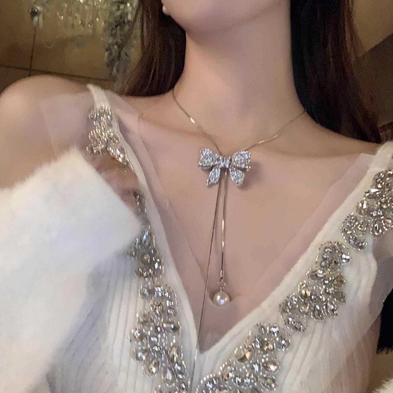 欧美跨境时尚毛衣链女高级感长项链轻奢个性百搭秋冬流苏珍珠项链|undefined