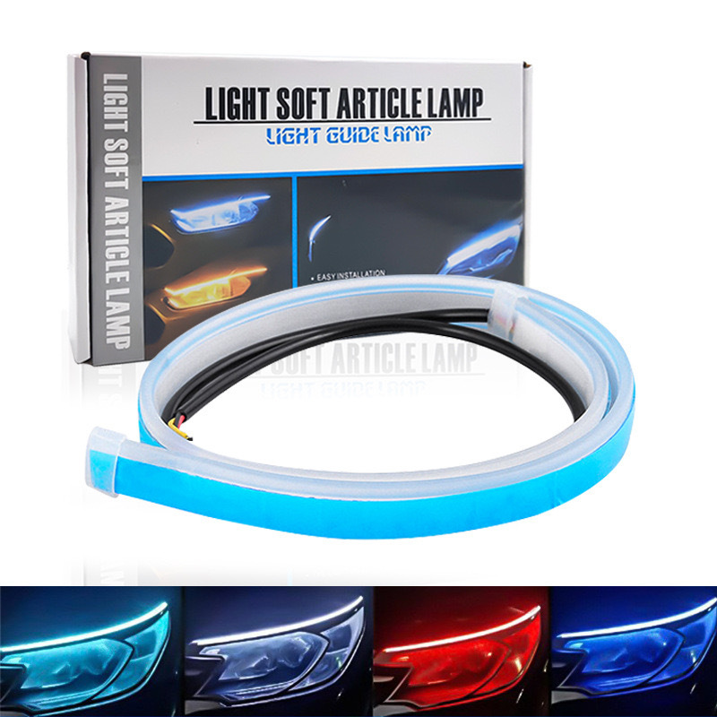 Car ultra-thin LED daytime running light start scanning running water with turn two-color light guide strip tear light decorative silicone