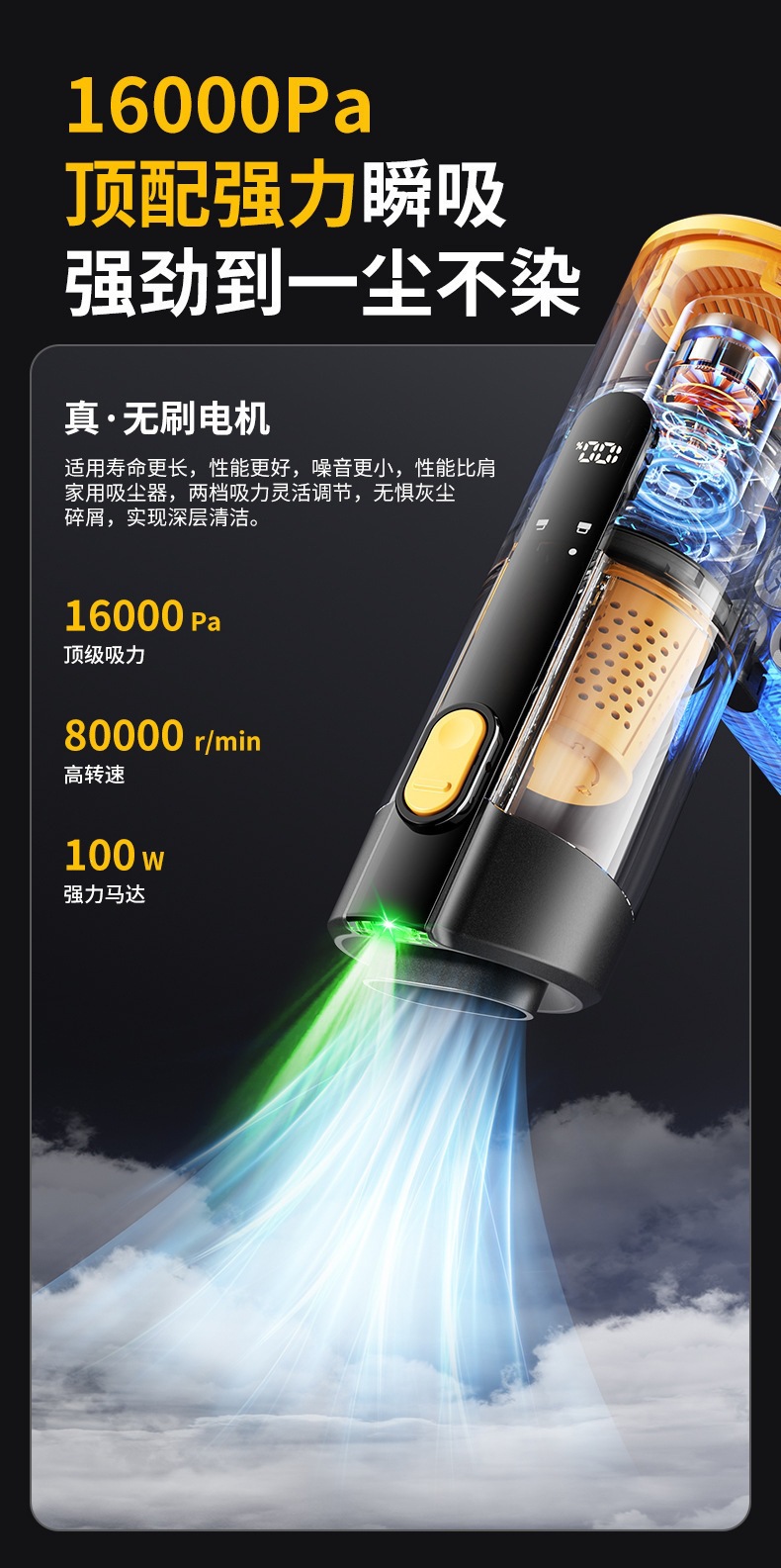 Cross-border car vacuum cleaner with strong suction, multifunctional vacuum cleaner, wireless portable dual-use for car and home, digital display vacuum cleaner