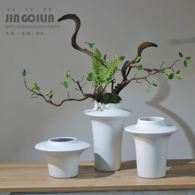 Hotel Ceramics Retro New Chinese Style White Ceramics Ornaments Zen Dried Flowers in Homestay Restaurant Soft Decorator Vase