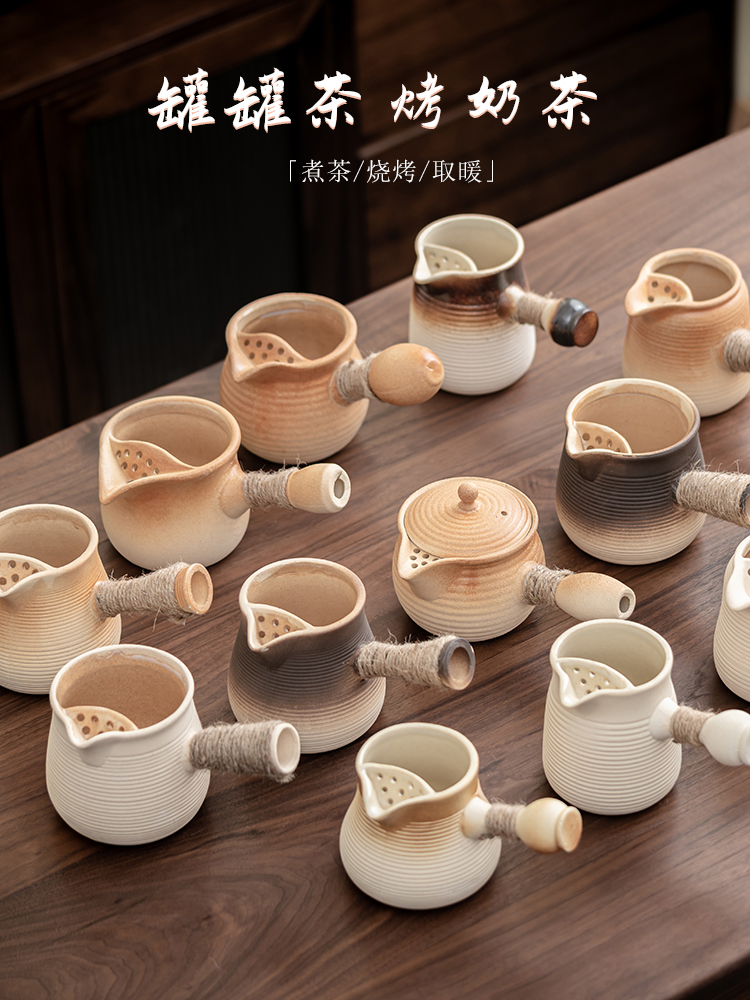 围炉煮茶烤奶茶壶日式耐高温侧把壶家用户外大号容量白泥罐罐茶壶
