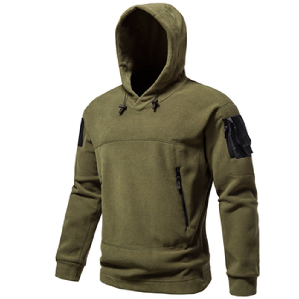 Cross-Border Sports Jacket Men's Outdoor Warm Fleece Tactical Clothing Autumn and Winter Polar Fleece Hooded Men's Sweatshirt