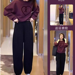 早春新款女装2024茶系穿搭一整套微胖盐系活泼减龄休闲卫衣两件套