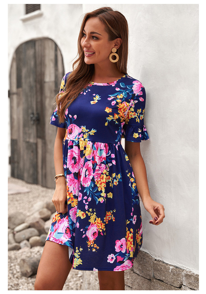 printed ruffled short-sleeved short dress NSSI48513