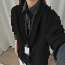 复古格纹V领针织衫毛衣男秋冬潮流美式cleanfit宽松百搭上衣外套