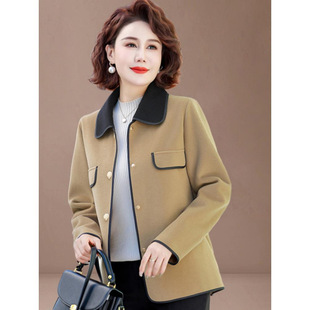 Middle-Aged Mom's New Chanel-Style Jacket, Petite Women's Spring and Autumn Elegant Double-Sided Wool Short Coat