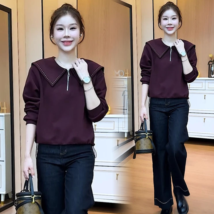 时尚卫衣女2025秋季新款洋气宽松遮肉显瘦娃娃领休闲百搭长袖上衣|undefined