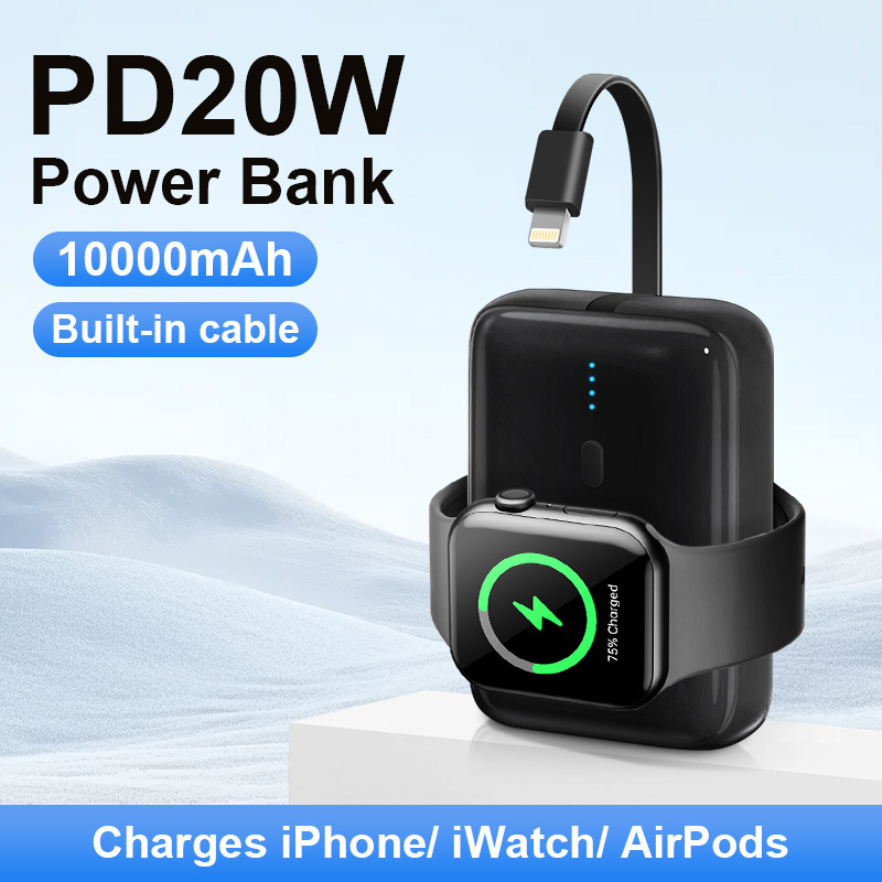 Suitable for Apple iWatch Watch Earphones, Power Bank 10000Mah with 20W Fast Charging Cable, Mobile Power Supply Kc