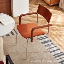 中古风实木餐椅工厂批发瑟芬椅带扶手软包复古休闲椅网红家用椅子