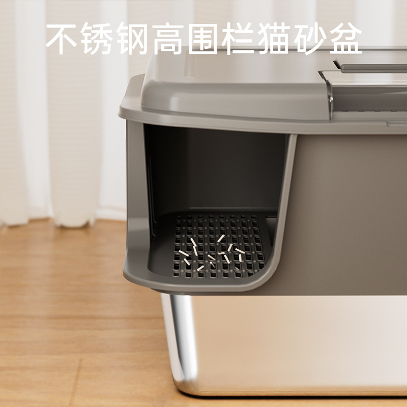 Caja de Arena para Gatos Extra Grande de Acero Inoxidable, Tipo Pasillo, Anti-Salpicaduras, Suministros para Mascotas, Venta al por Mayor