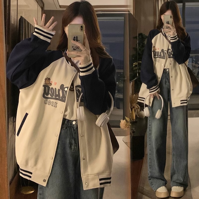 Baseball uniform coat girls spring and autumn 2024 new junior high school Senior high school students loose casual Joker jacket