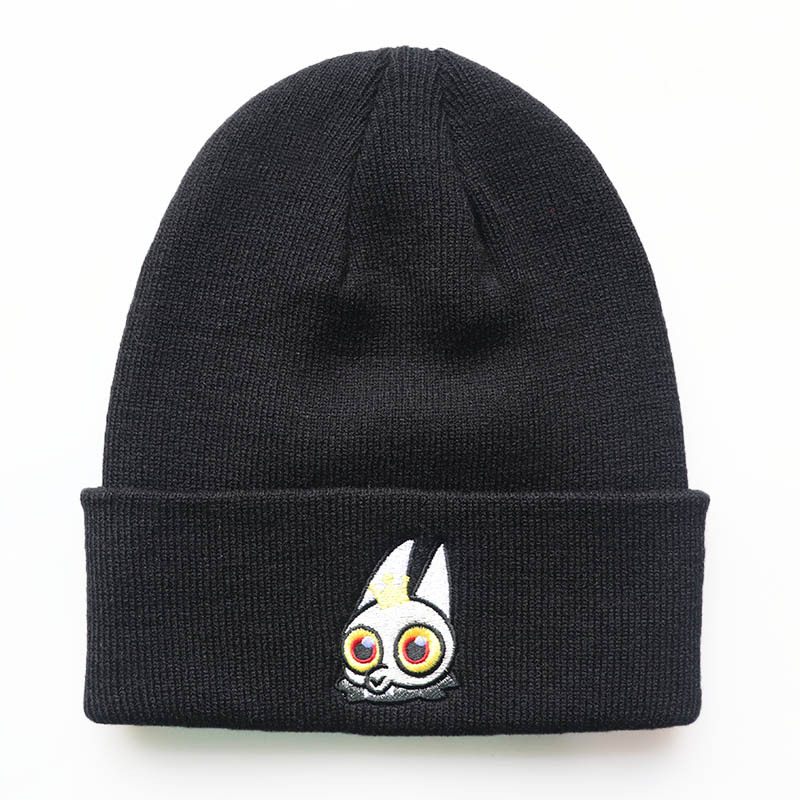 Chapeau tricoté avec broderie de lapin de jeu de dessin animé pour hommes et femmes, chapeau chaud en laine hexagonale pour l'extérieur, automne et hiver, chapeau froid_voghion.com