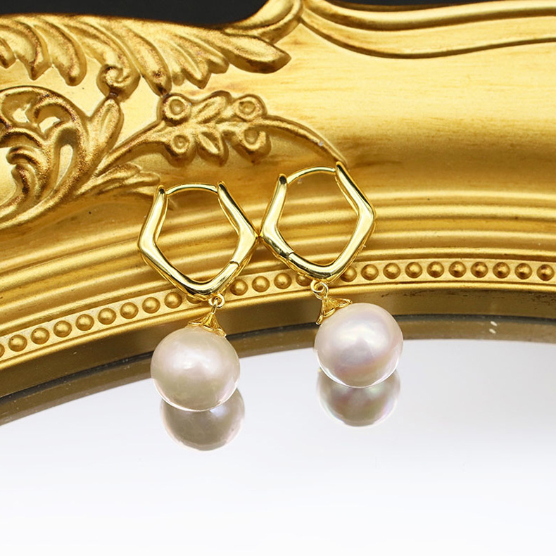 Retro Geometric Pearl Sterling Silver Drop Earrings 1 Pair display picture 1