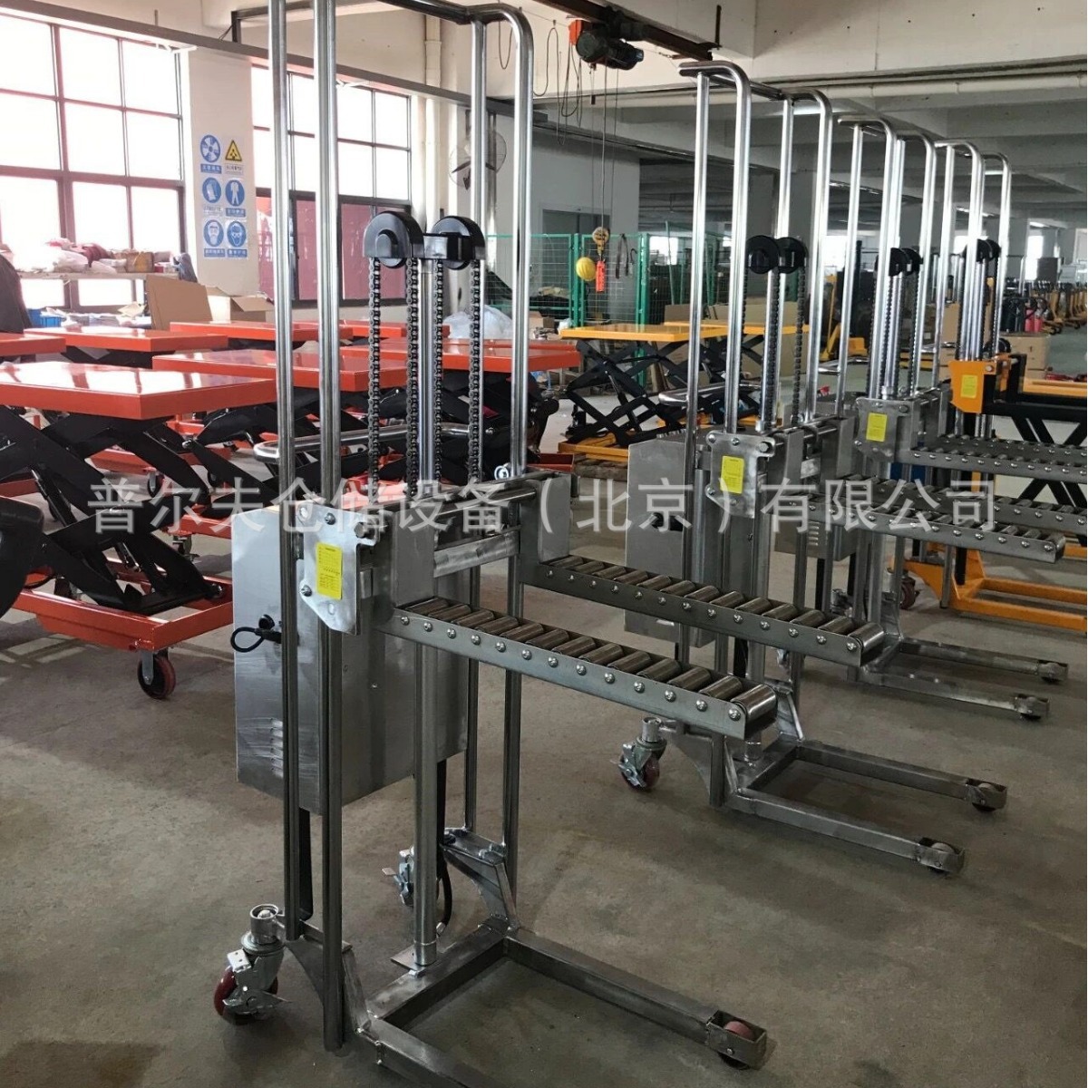 非标304不锈钢半电动堆高车搬运车滚筒辊筒上料工位手动手摇轻型