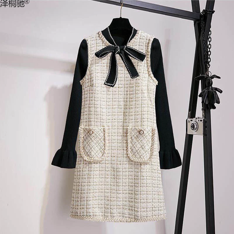 Женское платье-жилет из шерсти, осень-зима 2023, новый модный стиль, миниатюрный ароматный стиль, базовое платье, костюм из двух предметов