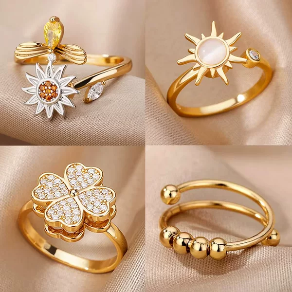 Amazon Explosions Rotary Full Diamond 18K Gold Plated Ring Relief Anxiety Opening Flower Ring Decompression Ring Wholesale