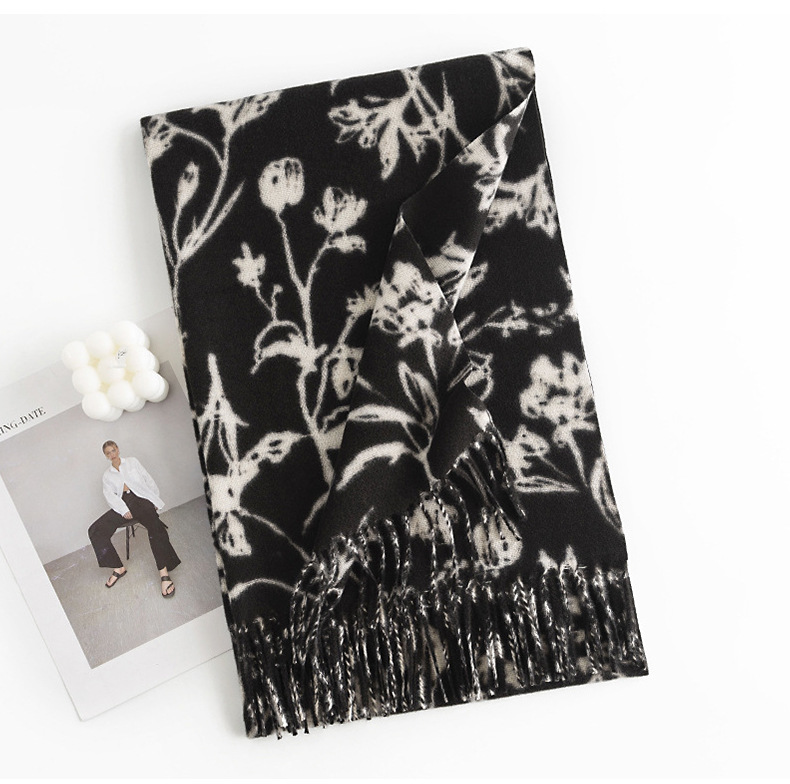 Nnew Cashmere Scarf Women's Cream Sweet Girl Style Autumn And Winter Printed Scarf Korean Version Korean Style Scarf Internet Famous Shawl_voghion.com