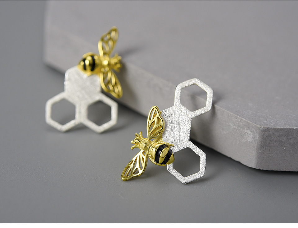 Ear Studs Classification 1 Pair Quantity 1 Pair 925 Sterling Silver Honeycomb Ear Studs