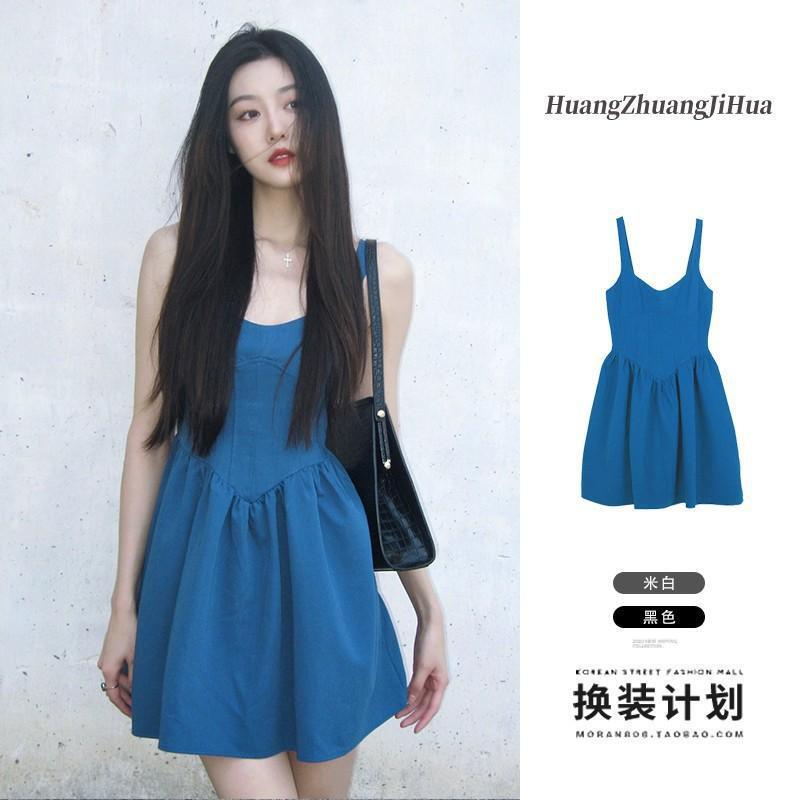 Art Student Klein Blue Dress for Women, 2026 Summer New Style, Cute and Age-Reducing, Chic Suspender Dress for Petite Figures