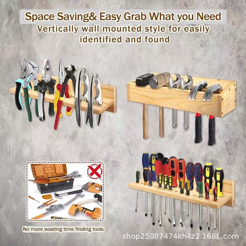 Wooden Wall-Mounted Pliers Tool Storage Rack Punch-Free Wrench Hammer Hardware Tool Storage Rack Solid Wood