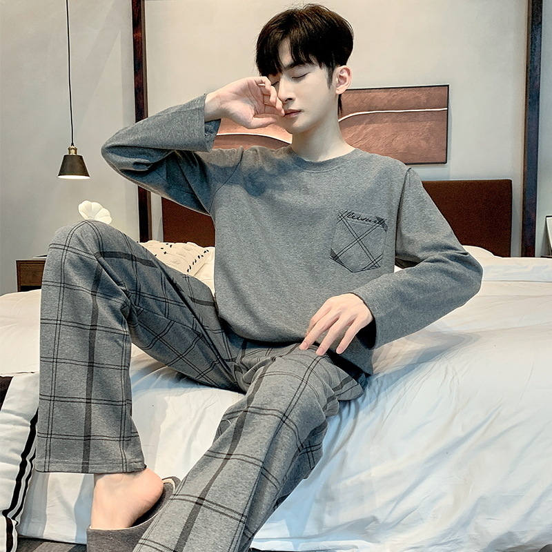 Pijamas de los hombres primavera y otoño manga larga casual simple juventud más tamaño estilo coreano vestir prendas exteriores suéter homewear traje