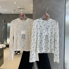 2023早春新款小花朵圆领网纱上衣女小众气质设计感INS风薄款T恤