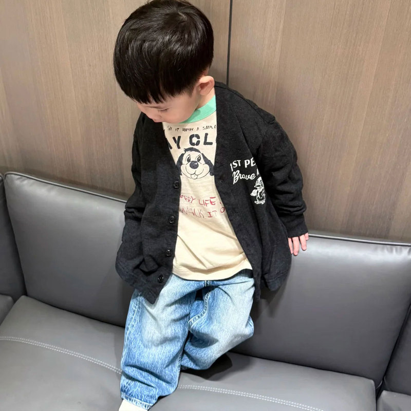 男童长袖T恤儿童春秋装2025新款假两件打底衫女宝宝薄款字母上衣3|undefined