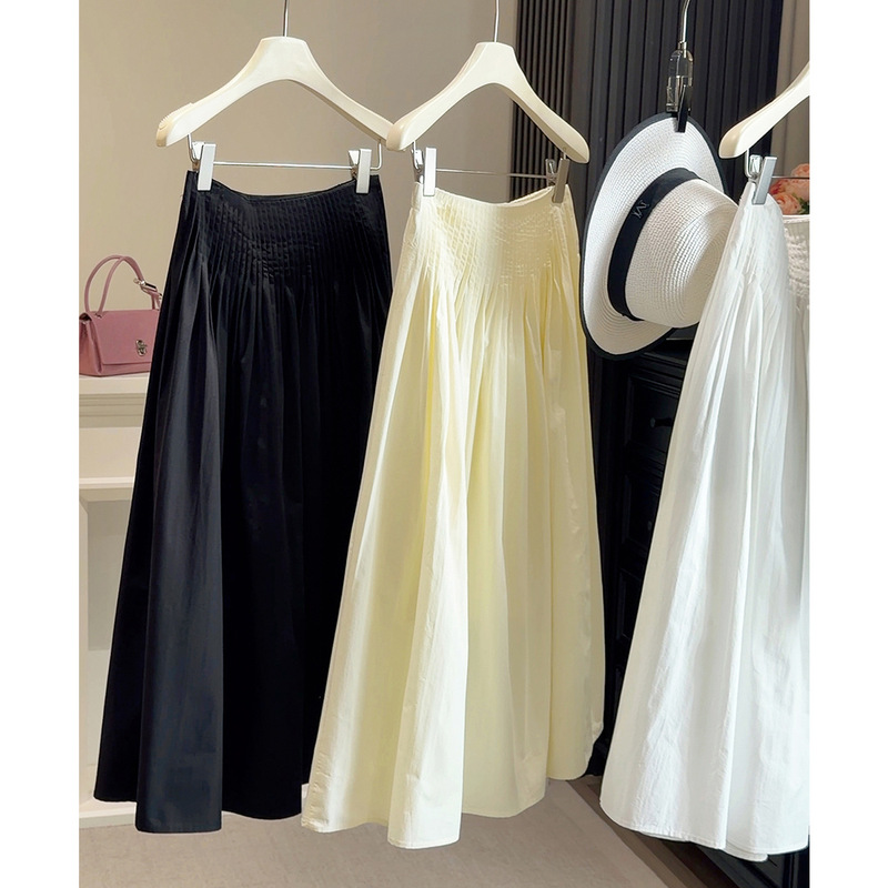 High-End Niche Style Waist-Cinching A-Line Pleated Skirt for Women, 2026 Spring New Design, Mid-Length Flared Umbrella Skirt