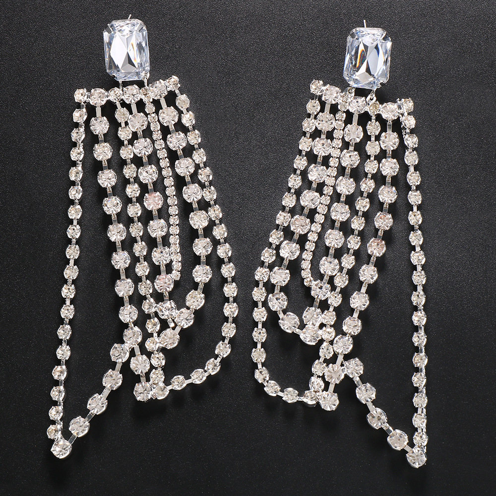 Fashion Tassel Alloy Plating Inlay Rhinestones Women's Drop Earrings 1 Pair display picture 3