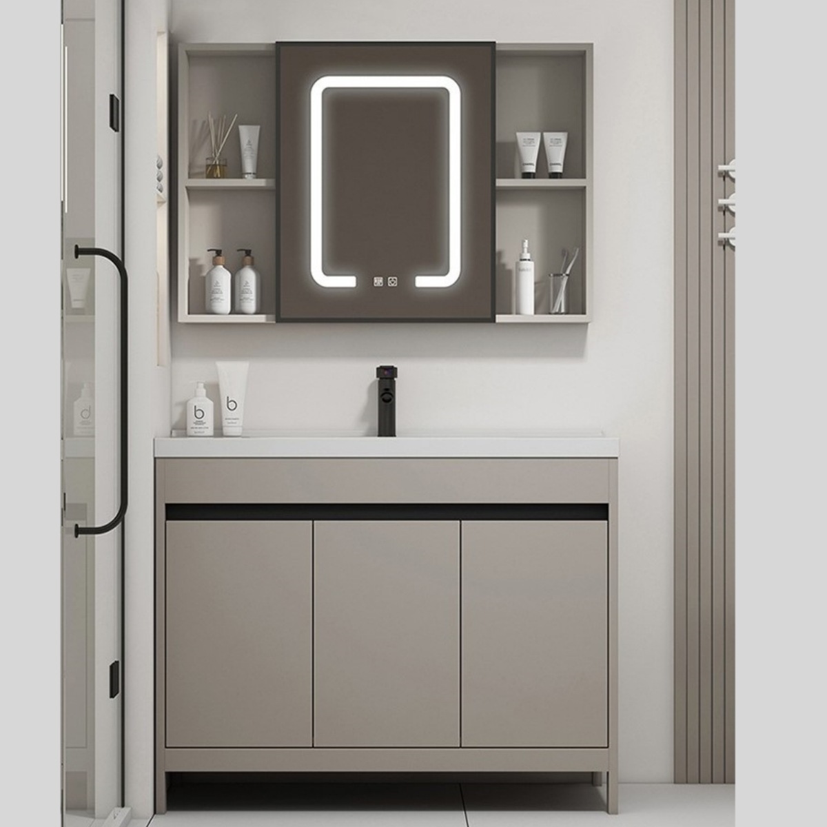 Gabinete de baño de piso de aluminio espacial combinación de inodoro cerámico moderno y minimalista lavabo de lavabo