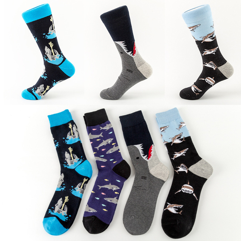 Amazon Cross-border Supply Trendy Brand Same AliExpress Happy Large Size Men's Socks Shark Men's Socks Long Socks