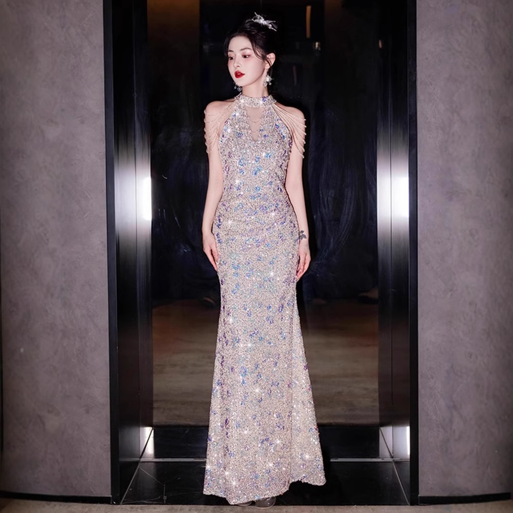 French-Style Heavy-Duty Host Evening Dress for Women 2025 New Banquet Light Luxury Niche Toast Engagement Mermaid Gown Dress