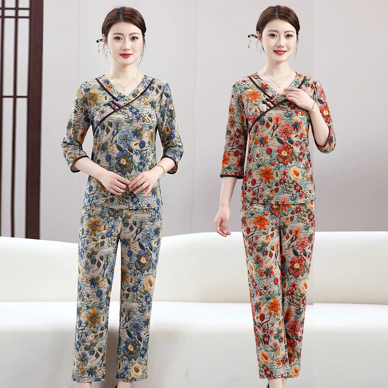 Средний и пожилой женский летний национальный стиль костюм модный иностранный стиль