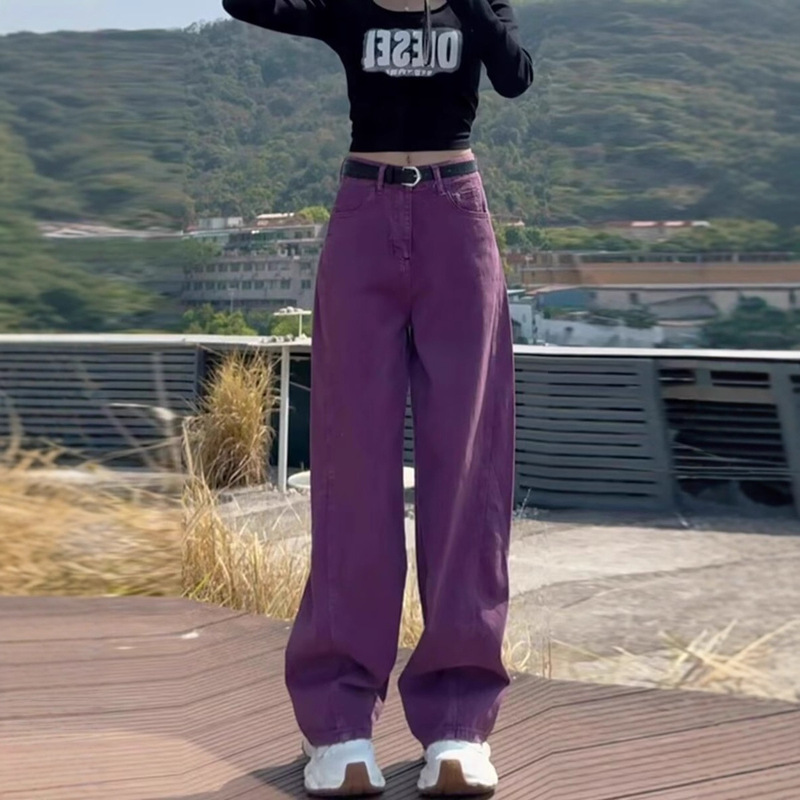 American Retro Scimitar Jeans for Women 2025 Autum New Large Size Fat mm Loose Slimming Look Straight Long Pants