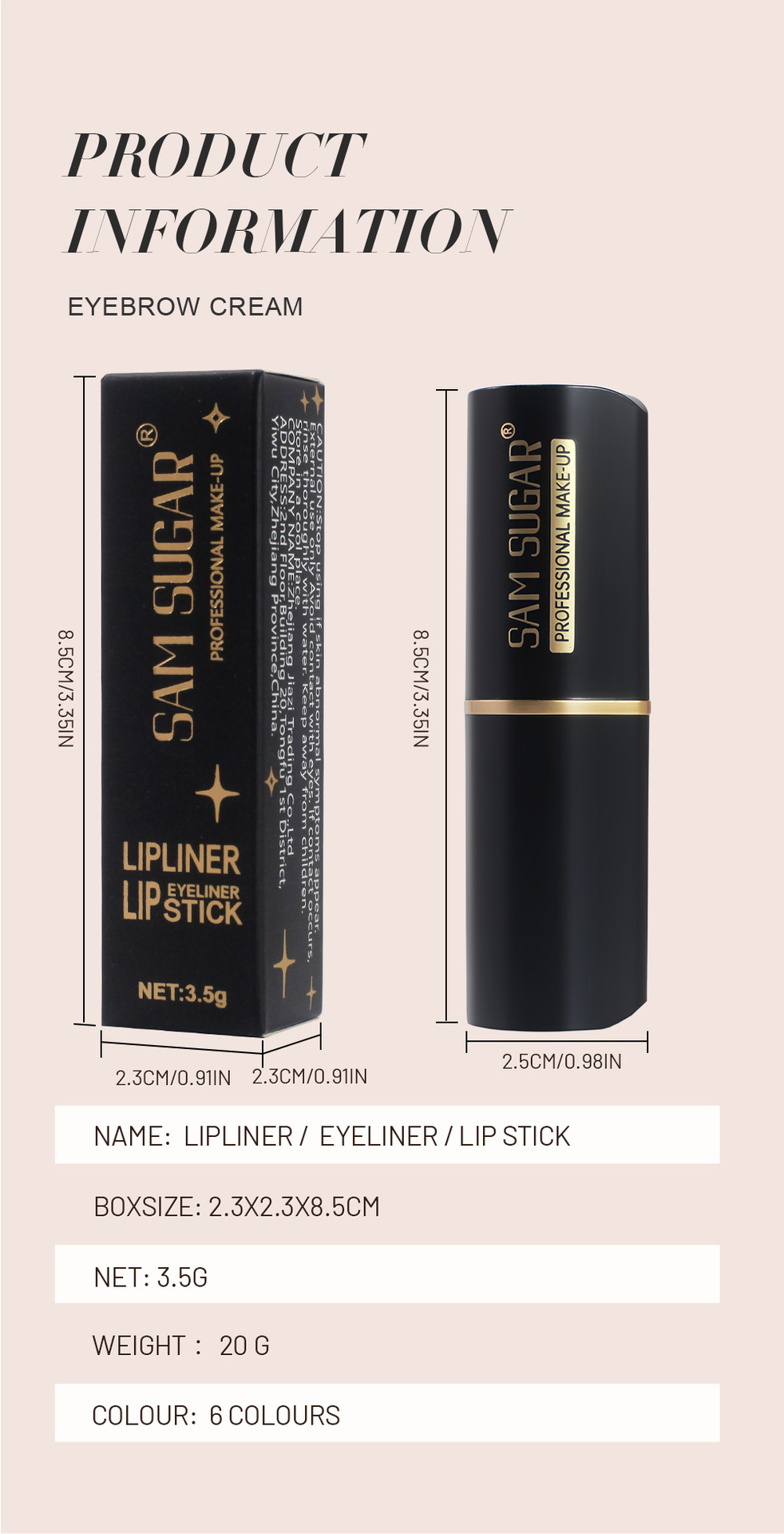 Matita labbra opaca SAM SUGAR, ombretto ricco a testina singola, eyeliner solido multicolore a lunga durata_voghion.com