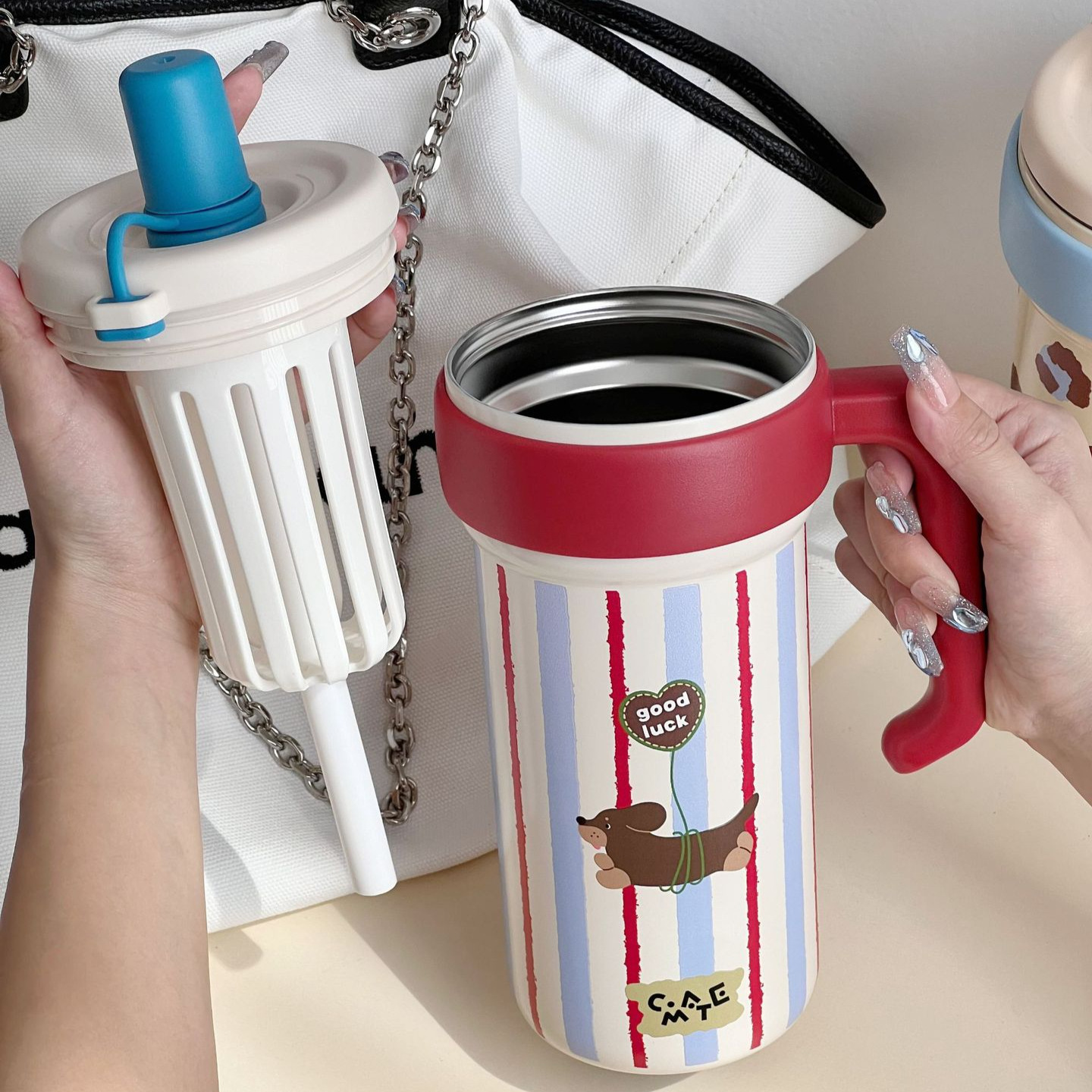 Big Mac Ice Pa Cup 316 Taza termo de acero inoxidable Taza de café con pajita de alto valor de gran capacidad para niñas lindas