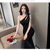 Heavy industry tassel one shoulder sexy fishtail skirt high-end light luxury niche sequin evening dress dress