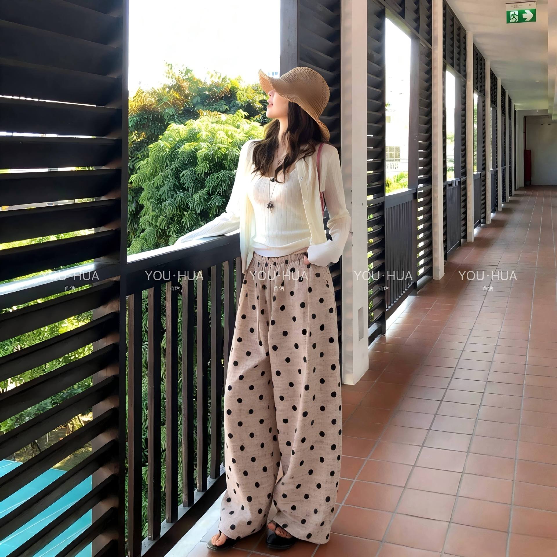 Pantalones de pijama de seda de algodón Pantalones de pierna ancha de seda de algodón fino para mujer