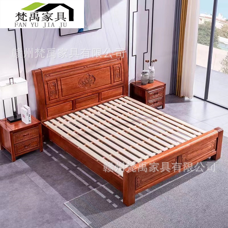 Hua Li wood red wood bed double bed master bedroom 1.8 meters antique carved solid wood furniture 1.5 meters Chinese style wedding bed solid wood