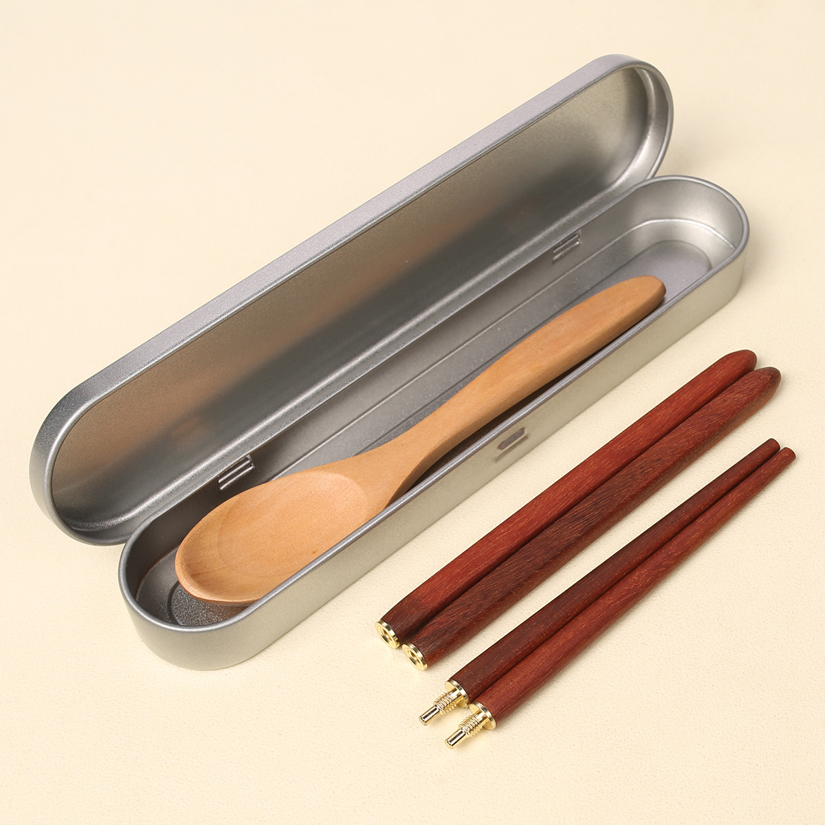 Palillos plegables de viaje Palillos retráctiles portátiles de acero inoxidable de ébano de caoba Juego de vajilla para exteriores Palillos de madera de alitas de pollo