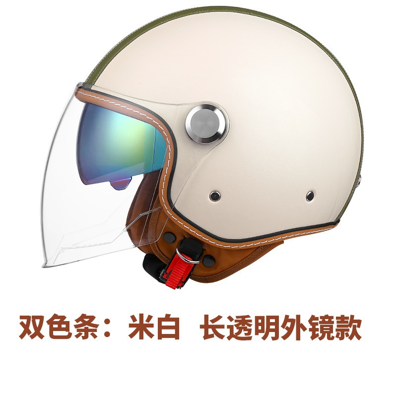 3C 인증 헬멧 여성 남성 레트로 가죽 헬멧 오토바이 블루투스 헬멧 전기 자동차 하프 헬멧 더블 미러 헬멧