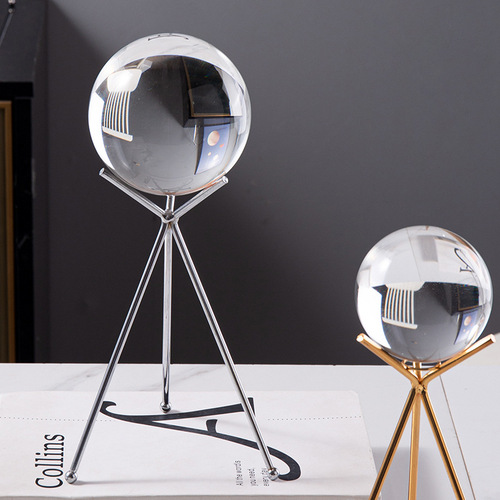 Creative and simple crystal ball ornaments metal bracket base desktop decoration home office decoration iron art