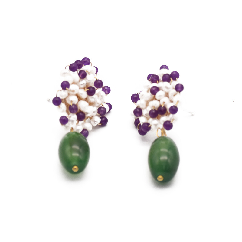 Perla alta sensación pendientes de jade de perla ágata 925 auriculares joyas de estilo nacional al por mayor natural
