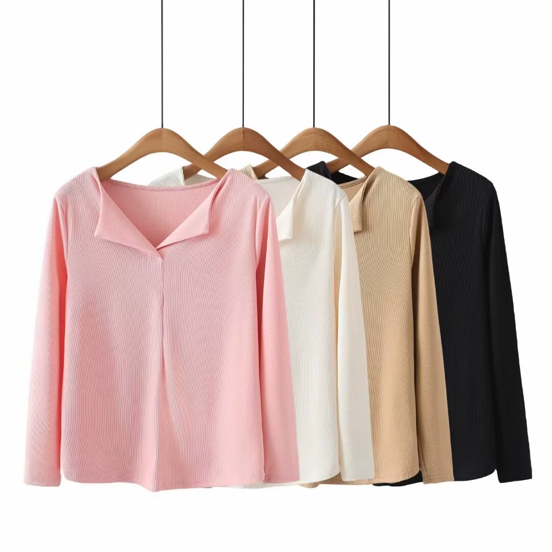 2024 Весна Новая женская рубашка больших размеров с длинными рукавами, модная простая универсальная рубашка с маленькими лацканами, нижняя рубашка 6901
