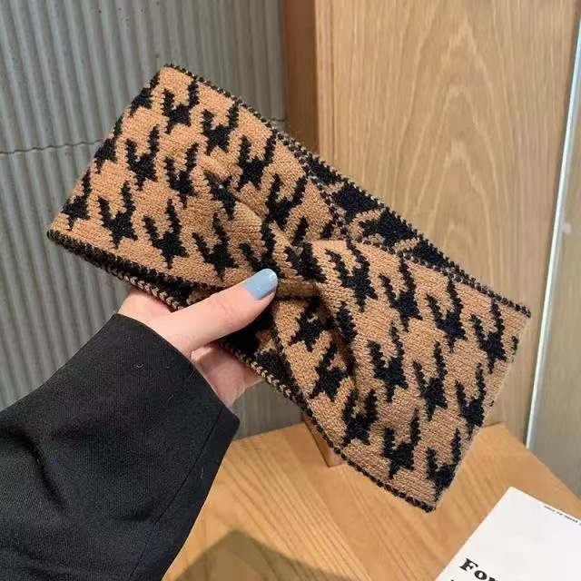 ファッション千鳥格毛糸ヘアバンド女性シンプル洗顔頭飾りレトロニットクロスワイド月子ヘアバンド卸売り|undefined