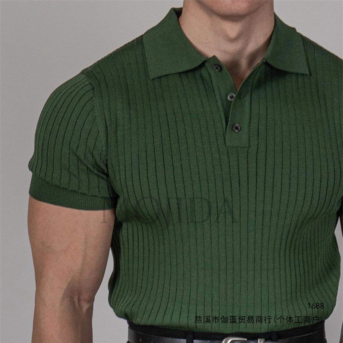 Business casual polo shirt for men, new summer style, Korean style, anti-striped textured stretch knit thin T-shirt